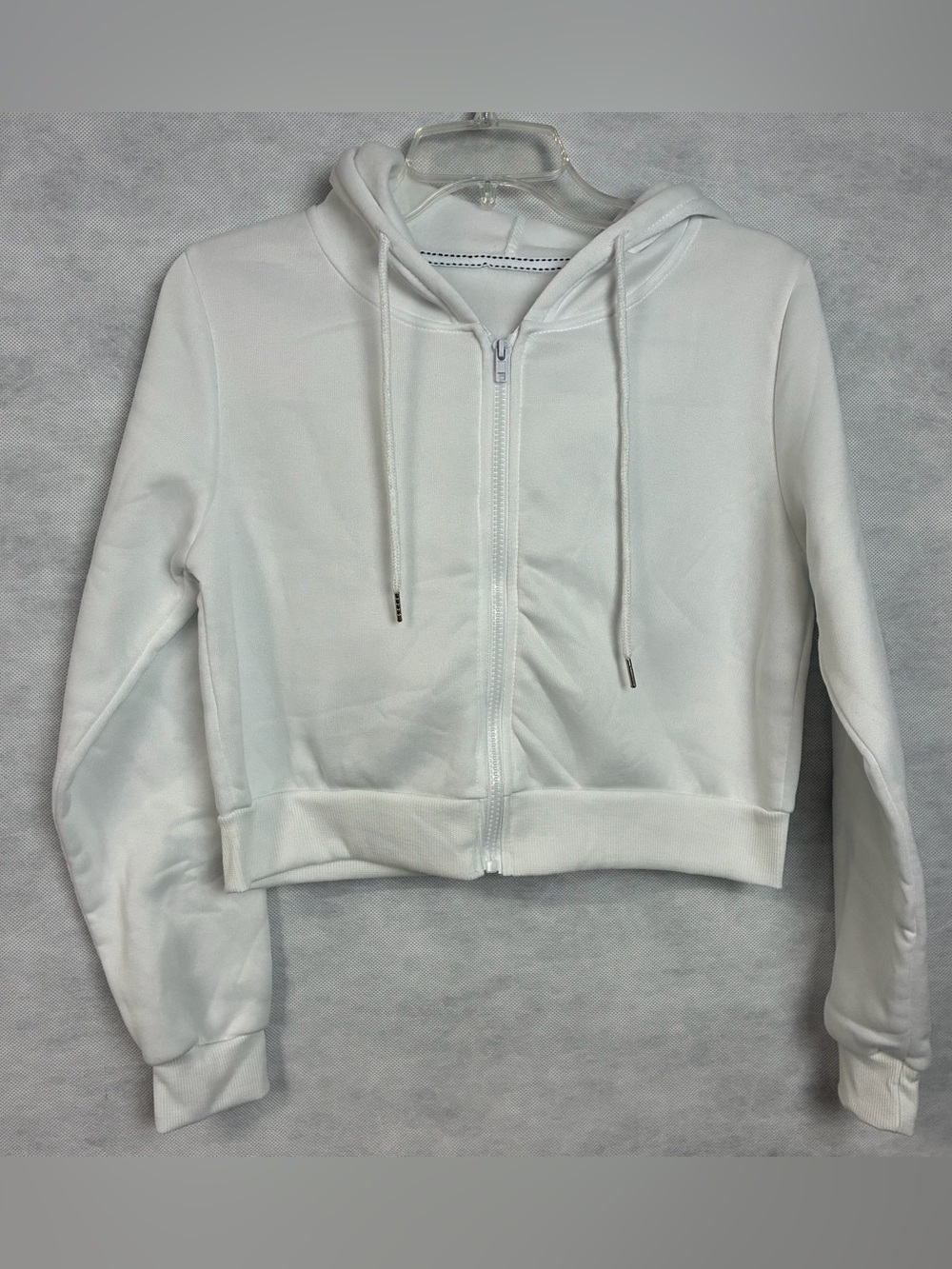 SHEIN White Cropped Zip-Up Hoodie